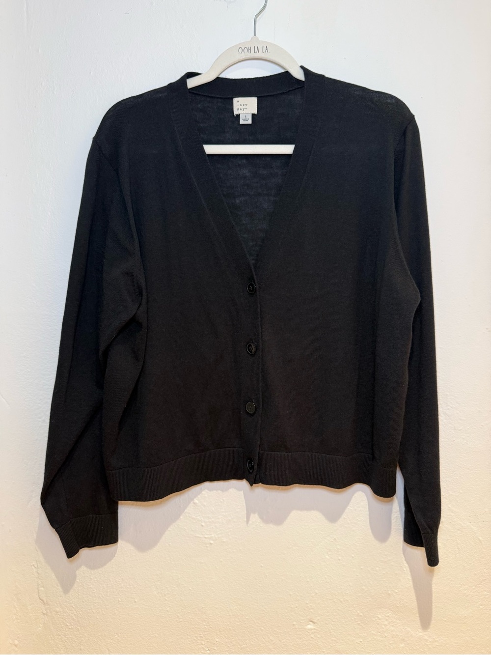 a new day V-Neck Cardigan Sweater, Black, Size L